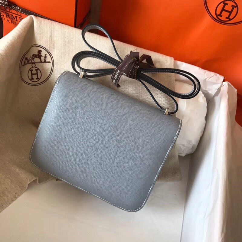 Hermes Constance 24cm Shoulder Bag In Blue Lin Epsom Leather